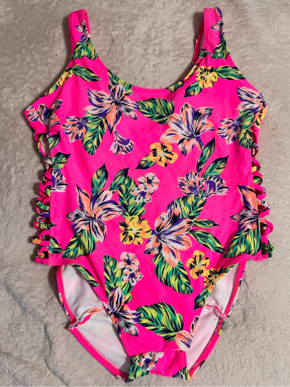 No Boundaries Hot Pink Tropical Floral One-Piece Swimsuit